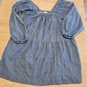 Luxology Chambray 100% Cotton Dress Long Sleeve Blue